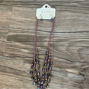 NWT!! C.iT.Y beaded necklace with beaded earring set!